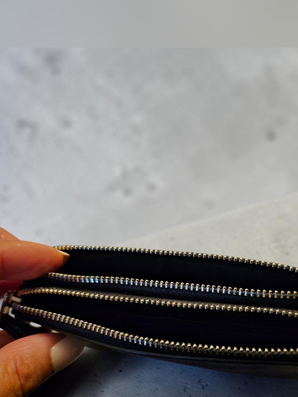 Coach Pebbled Leather Double Corner Zip Wristlet in Metallic Midnight Blue - Picture 9 of 11